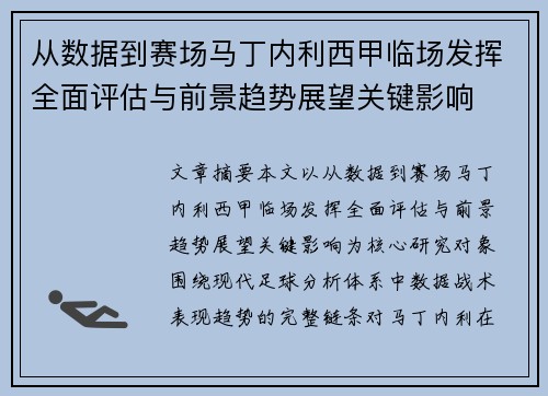 从数据到赛场马丁内利西甲临场发挥全面评估与前景趋势展望关键影响 从数据到赛场马丁内利西甲临场发挥全面评估与前景趋势展望关键影响